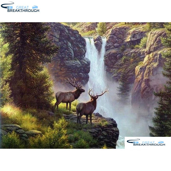 HOMFUN Full Square/Round Drill 5D DIY Diamond Painting "Deer waterfall" Embroidery Cross Stitch 5D Home Decor Gift A16409