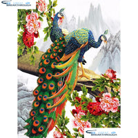 HOMFUN 5D DIY Diamond Embroidery Full Display "Peacock bird flower" Diamond Painting Square/Round Rhinestones Decor Art A27155