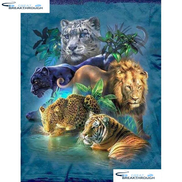 HOMFUN Full Square/Round Drill 5D DIY Diamond Painting "Animal tiger lion" Embroidery Cross Stitch 3D Home Decor Gift A16915