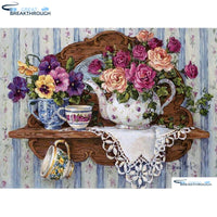 HOMFUN Full Square/Round Drill 5D DIY Diamond Painting "flowers & cup" 3D Embroidery Cross Stitch 5D Decor Gift A00545