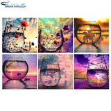 HOMFUN Full Square/Round Drill 5D DIY Diamond Painting "Cup sunset scenery" 3D Embroidery Cross Stitch 5D Home Decor Gift