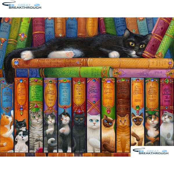 HOMFUN Full Square/Round Drill 5D DIY Diamond Painting "Cat & book" Embroidery Cross Stitch 5D Home Decor Gift A01570