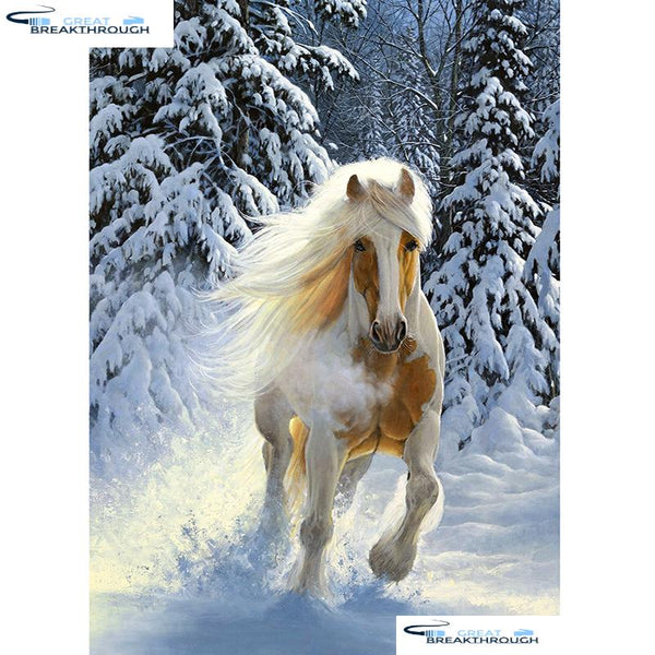 HOMFUN Full Square/Round Drill 5D DIY Diamond Painting "Snow horse" Embroidery Cross Stitch 5D Home Decor Gift A01213