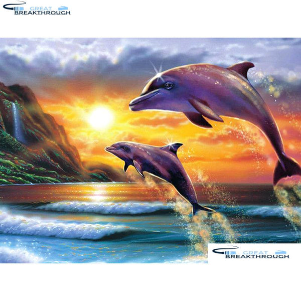 HOMFUN Full Square/Round Drill 5D DIY Diamond Painting "Dolphin couple" 3D Embroidery Cross Stitch 5D Home Decor A00827