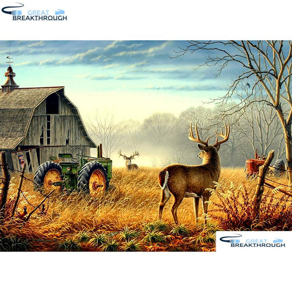 HOMFUN Full Square/Round Drill 5D DIY Diamond Painting "Deer & tractor" Embroidery Cross Stitch 5D Home Decor Gift A07543