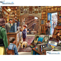 HOMFUN Full Square/Round Drill 5D DIY Diamond Painting "Bookstore" 3D Embroidery Cross Stitch 5D Home Decor A00753