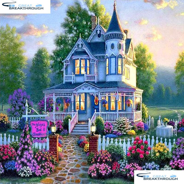 HOMFUN Full Square/Round Drill 5D DIY Diamond Painting "Garden Castle" 3D Embroidery Cross Stitch 5D Home Decor A07666