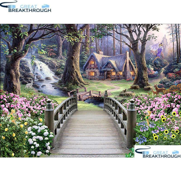 HOMFUN Full Square/Round Drill 5D DIY Diamond Painting "Forest house bridge" Embroidery Cross Stitch 5D Home Decor Gift A30080