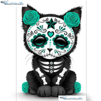 HOMFUN Full Square/Round Drill 5D DIY Diamond Painting "Skull cat" Embroidery Cross Stitch 5D Home Decor Gift A01452