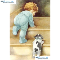 HOMFUN Full Square/Round Drill 5D DIY Diamond Painting "Child dog" Embroidery Cross Stitch 5D Home Decor Gift A14605