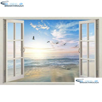 HOMFUN Full Square/Round Drill 5D DIY Diamond Painting "Window sea view" 3D Embroidery Cross Stitch 5D Home Decor A17134