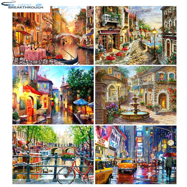 HOMFUN Full diamond Painting "Beautiful street scenery"Resin Drill Embroidery 5D Diy Diamond Painting Handmade Cross Stitch gift