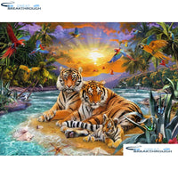 HOMFUN Full Square/Round Drill 5D DIY Diamond Painting "Tiger Family" 3D Embroidery Cross Stitch 5D Home Decor A00918