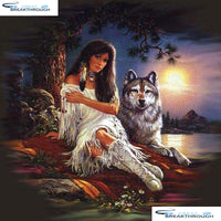 HOMFUN Full Square/Round Drill 5D DIY Diamond Painting "Beautiful wolf sunset" 3D Embroidery Cross Stitch 5D Decor Gift A00905