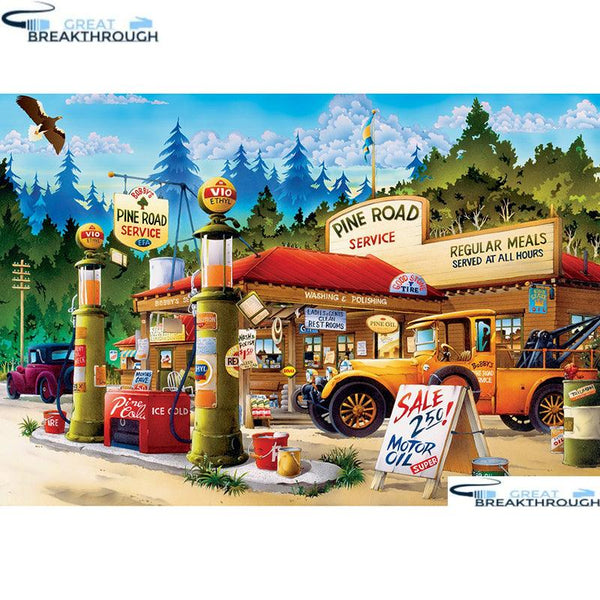 HOMFUN Full Square/Round Drill 5D DIY Diamond Painting "Town & gas station" Embroidery Cross Stitch 5D Home Decor A01580