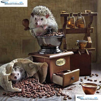 HOMFUN Full Square/Round Drill 5D DIY Diamond Painting "Hedgehog coffee" 3D Embroidery Cross Stitch 5D Decor Gift A01332