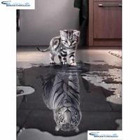 HOMFUN Full Square/Round Drill 5D DIY Diamond Painting "Tiger cat" Embroidery Cross Stitch 3D Home Decor Gift BK020