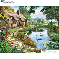 HOMFUN Full Square/Round Drill 5D DIY Diamond Painting "Lakeside Cottage" 3D Embroidery Cross Stitch 5D Home Decor A00794