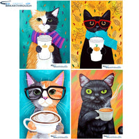 HOMFUN Full Square/Round Drill 5D DIY Diamond Painting "Cartoon Coffee cat" 3D Embroidery Cross Stitch 5D Home Decor Gift