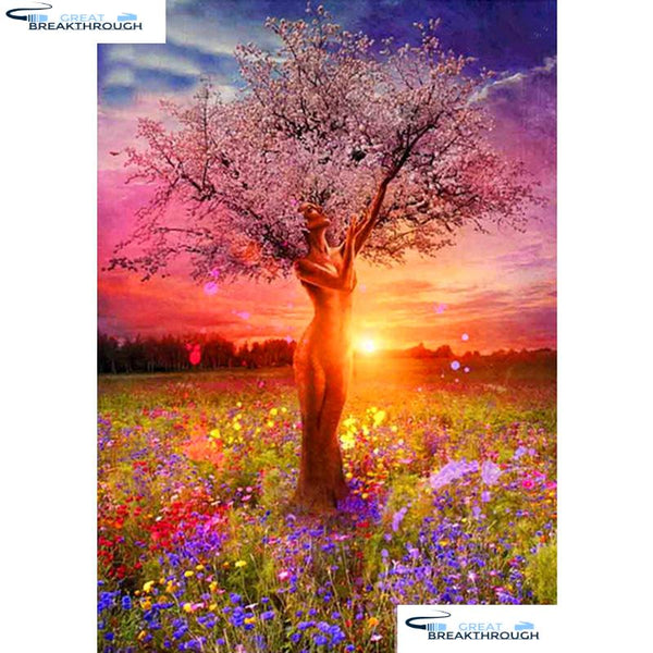 HOMFUN Full Square/Round Drill 5D DIY Diamond Painting "Woman tree landscape" Embroidery Cross Stitch 3D Home Decor Gift A16884
