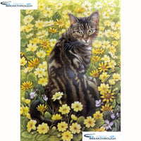 HOMFUN Full Square/Round Drill 5D DIY Diamond Painting "Cat & flower" Embroidery Cross Stitch 5D Home Decor Gift A18340
