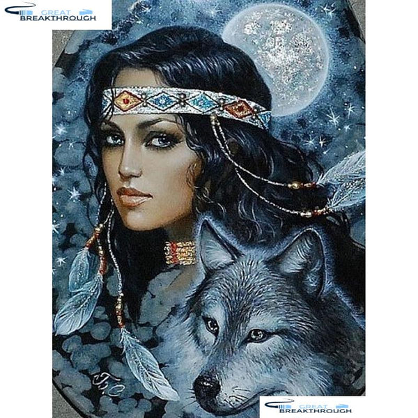 HOMFUN Full Square/Round Drill 5D DIY Diamond Painting "Indians & wolf" Embroidery Cross Stitch 5D Home Decor A01123
