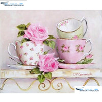 HOMFUN Full Square/Round Drill 5D DIY Diamond Painting "Teacup flower" Embroidery Cross Stitch 5D Home Decor Gift A09531