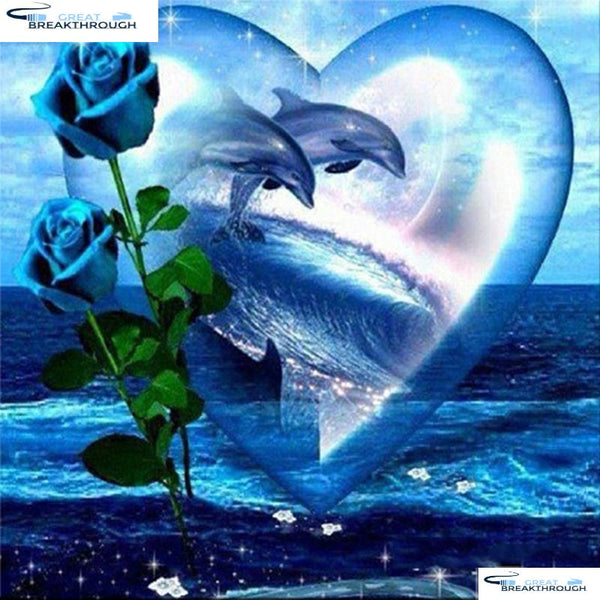HOMFUN Full Square/Round Drill 5D DIY Diamond Painting "Dolphin rose" 3D Embroidery Cross Stitch 5D Home Decor Gift A00596