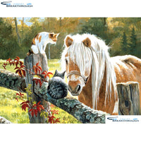 HOMFUN Full Square/Round Drill 5D DIY Diamond Painting "Horse & cat" Embroidery Cross Stitch 5D Home Decor Gift A01237