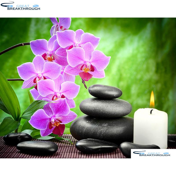 HOMFUN Full Square/Round Drill 5D DIY Diamond Painting "Orchid candle stone" Embroidery Cross Stitch 5D Home Decor A01129