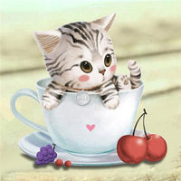 Diamond Painting Cartoon " Cat Flower Cup Pot " Full Square/Round Drill Resin Embroidery Cross Stitch - Great Breakthrough