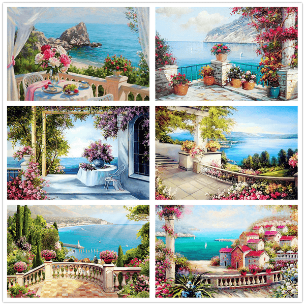 HUACAN Full Drill Square Diamond Painting Landscape  5D DIY Diamond Embroidery Flowers Home Decoration Sea Picture Of Rhinestone