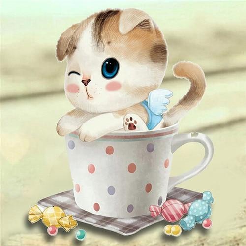 Diamond Painting Cartoon " Cat Flower Cup Pot " Full Square/Round Drill Resin Embroidery Cross Stitch - Great Breakthrough