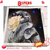Huacan DIY Animal Diamond Painting Cross Stitch Full Square Diamond Embroidery Cat and Flower Mosaic Pictures of Rhinestones