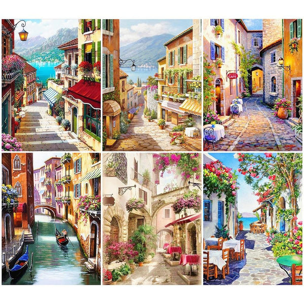 HUACAN Landscape Diamond Painting Full Square House 5D Diamond Embroidery Sale Street Scenery Cross Stitch Home Decoration