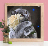 Huacan DIY Animal Diamond Painting Cross Stitch Full Square Diamond Embroidery Cat and Flower Mosaic Pictures of Rhinestones