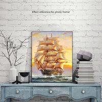 HUACAN Full Drill Square 5D DIY Diamond Painting Sailboat Diamond Embroidery Landscape Picture Of Rhinestone Decor Home