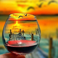 5D Diy Diamond Painting Fruit And Cup Cross Stitch " Cup Sunset Scenery " Full Rhinestones Inlay Diamond Embroidery - Great Breakthrough
