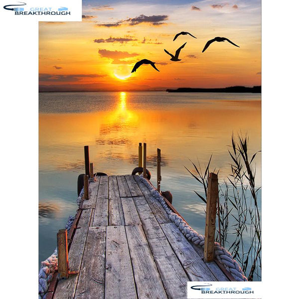 HOMFUN Full Square/Round Drill 5D DIY Diamond Painting "Lake sunset" Embroidery Cross Stitch 5D Home Decor Gift A01522