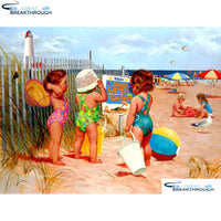 HOMFUN Full Square/Round Drill 5D DIY Diamond Painting "Character beach" 3D Embroidery Cross Stitch 5D Home Decor A13225