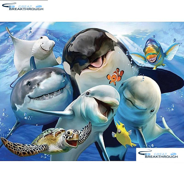HOMFUN Full Square/Round Drill 5D DIY Diamond Painting "Dolphin shark" 3D Embroidery Cross Stitch 5D Home Decor A13548