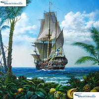 HOMFUN Full Square/Round Drill 5D DIY Diamond Painting "Boat scenery" 3D Embroidery Cross Stitch 5D Decor Gift A24795