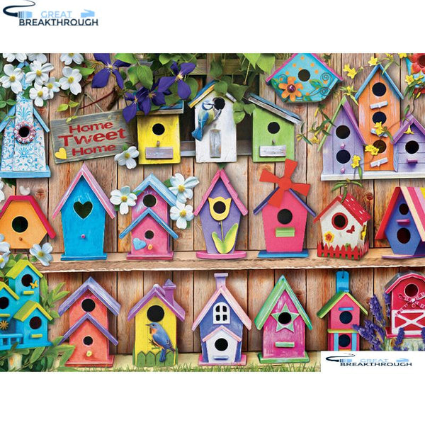 HOMFUN Full Square/Round Drill 5D DIY Diamond Painting "Birds houses" 3D Embroidery Cross Stitch 5D Home Decor A01106