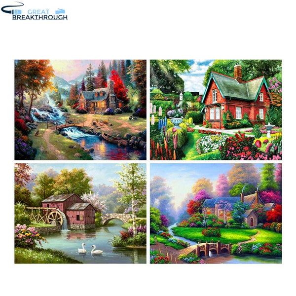 HOMFUN Full Square/Round Drill 5D DIY Diamond Painting "House scenery" 3D Diamond Embroidery Cross Stitch Home Decor Gift