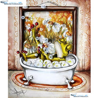 HOMFUN Full Square/Round Drill 5D DIY Diamond Painting "Frog shower" 3D Embroidery Cross Stitch 5D Home Decor Gift A00629