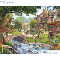 HOMFUN Full Square/Round Drill 5D DIY Diamond Painting "Summer Village" 3D Embroidery Cross Stitch 5D Home Decor A00813