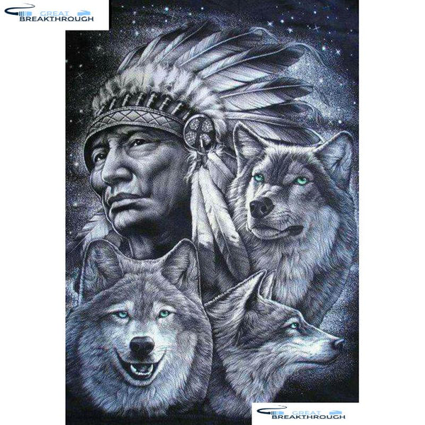 HOMFUN Full Square/Round Drill 5D DIY Diamond Painting "Indian wolf" Embroidery Cross Stitch 5D Home Decor Gift A07043