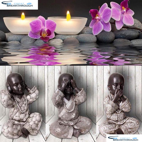 HOMFUN Full Square/Round Drill 5D DIY Diamond Painting "Orchid candle Buddha" 3D Embroidery Cross Stitch 5D Decor A01498