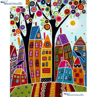 HOMFUN Full Square/Round Drill 5D DIY Diamond Painting "Abstract tree houses" Embroidery Cross Stitch 5D Home Decor A01299
