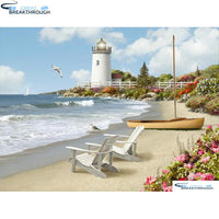 HOMFUN Full Square/Round Drill 5D DIY Diamond Painting "beach lighthouse" 3D Embroidery Cross Stitch 5D Home Decor A00686